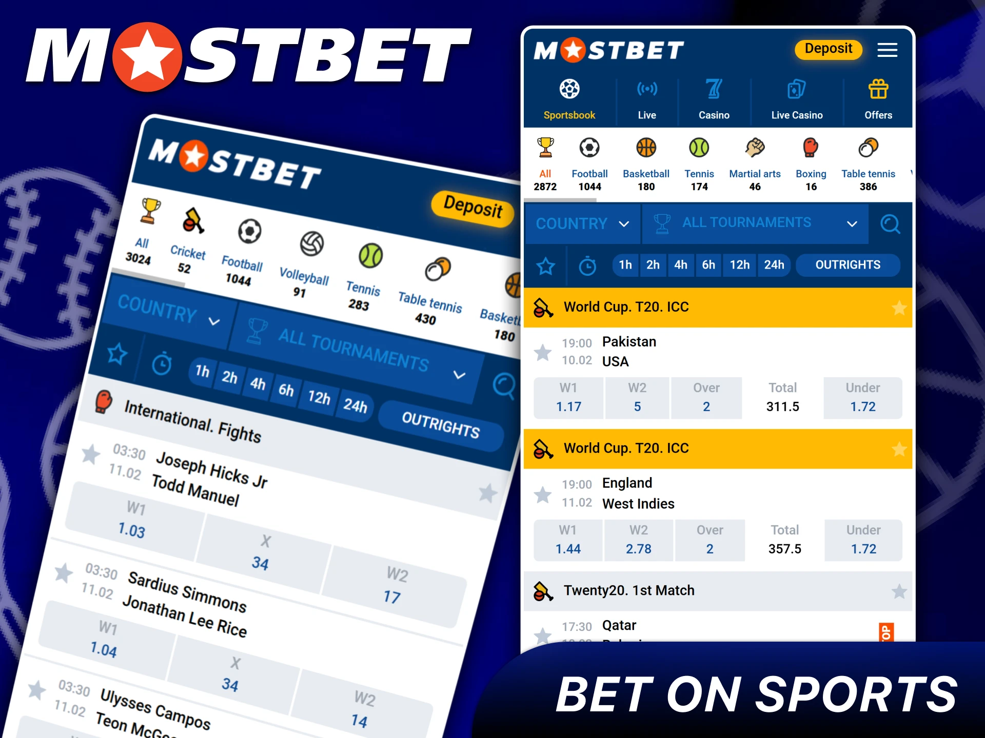 Bet on Thousands of Sports Events daily with Mostbet.
