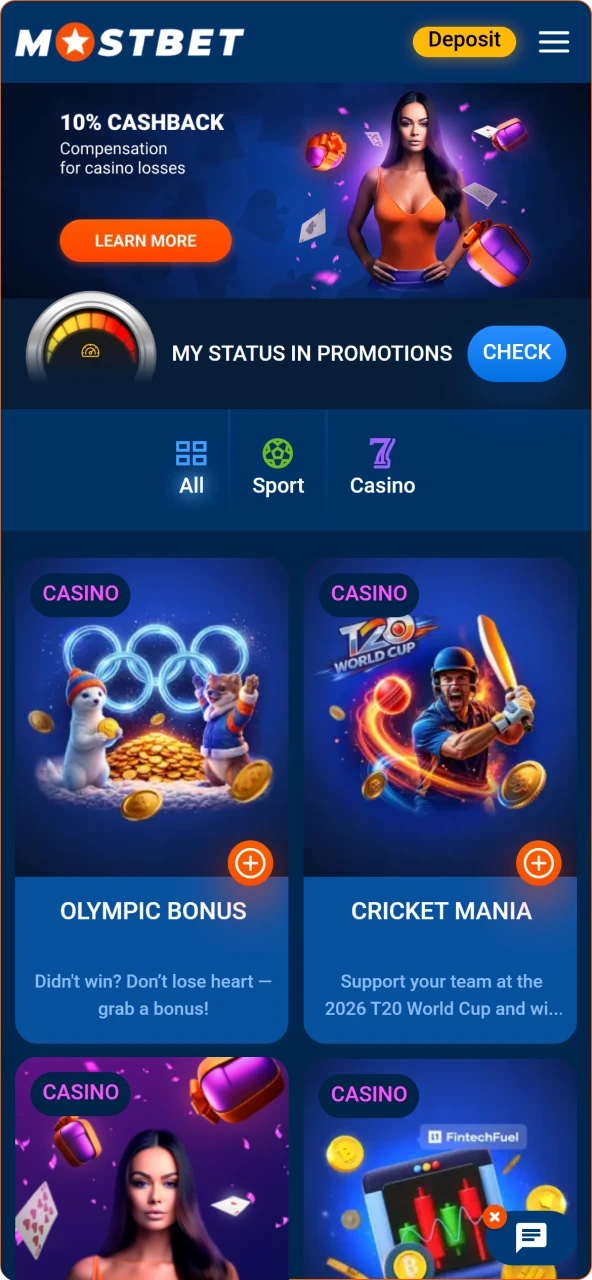 Explore all current welcome offers and promotions at Mostbet App.