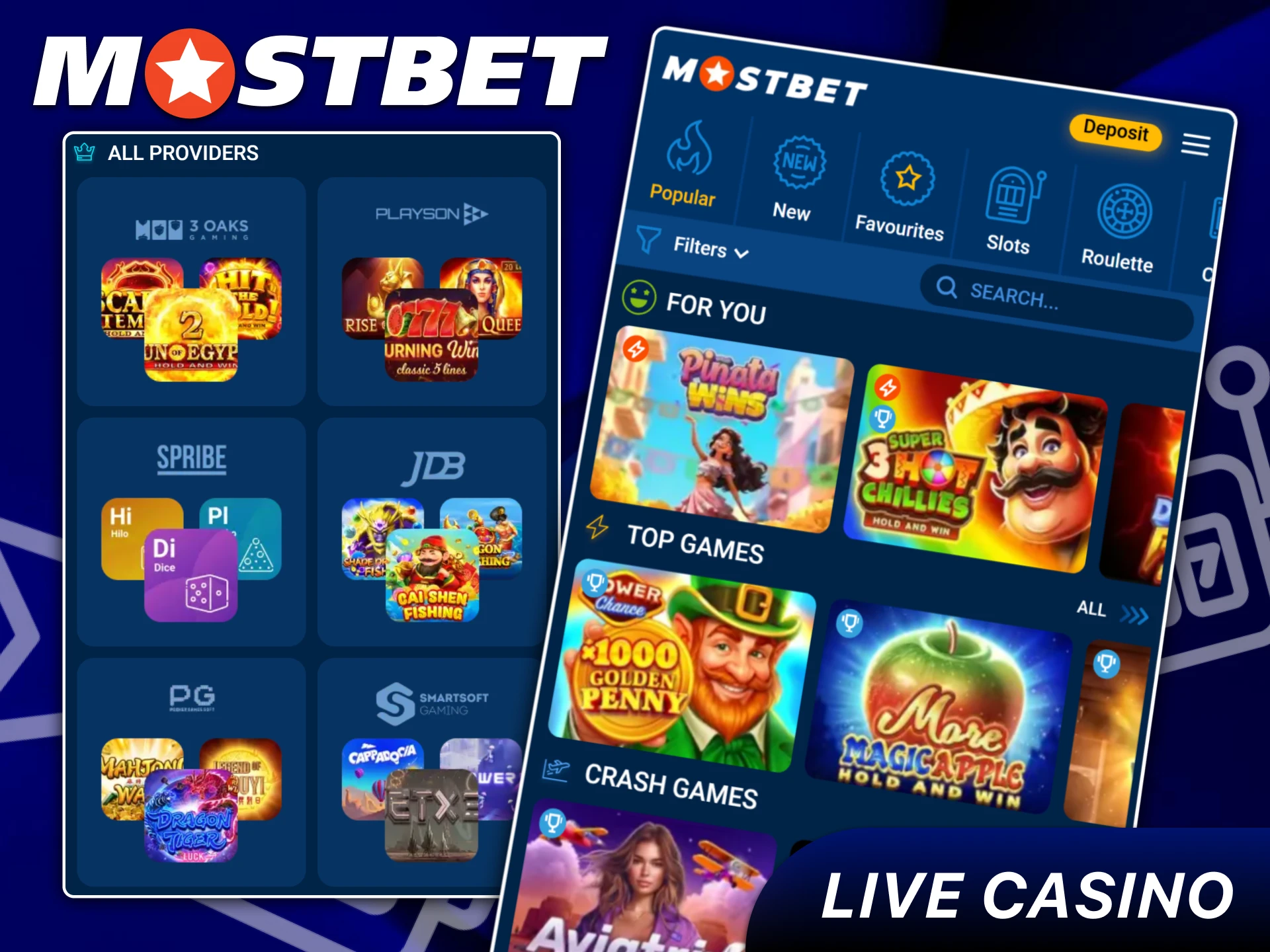 You can play the casino games in the Mostbet mobile app.