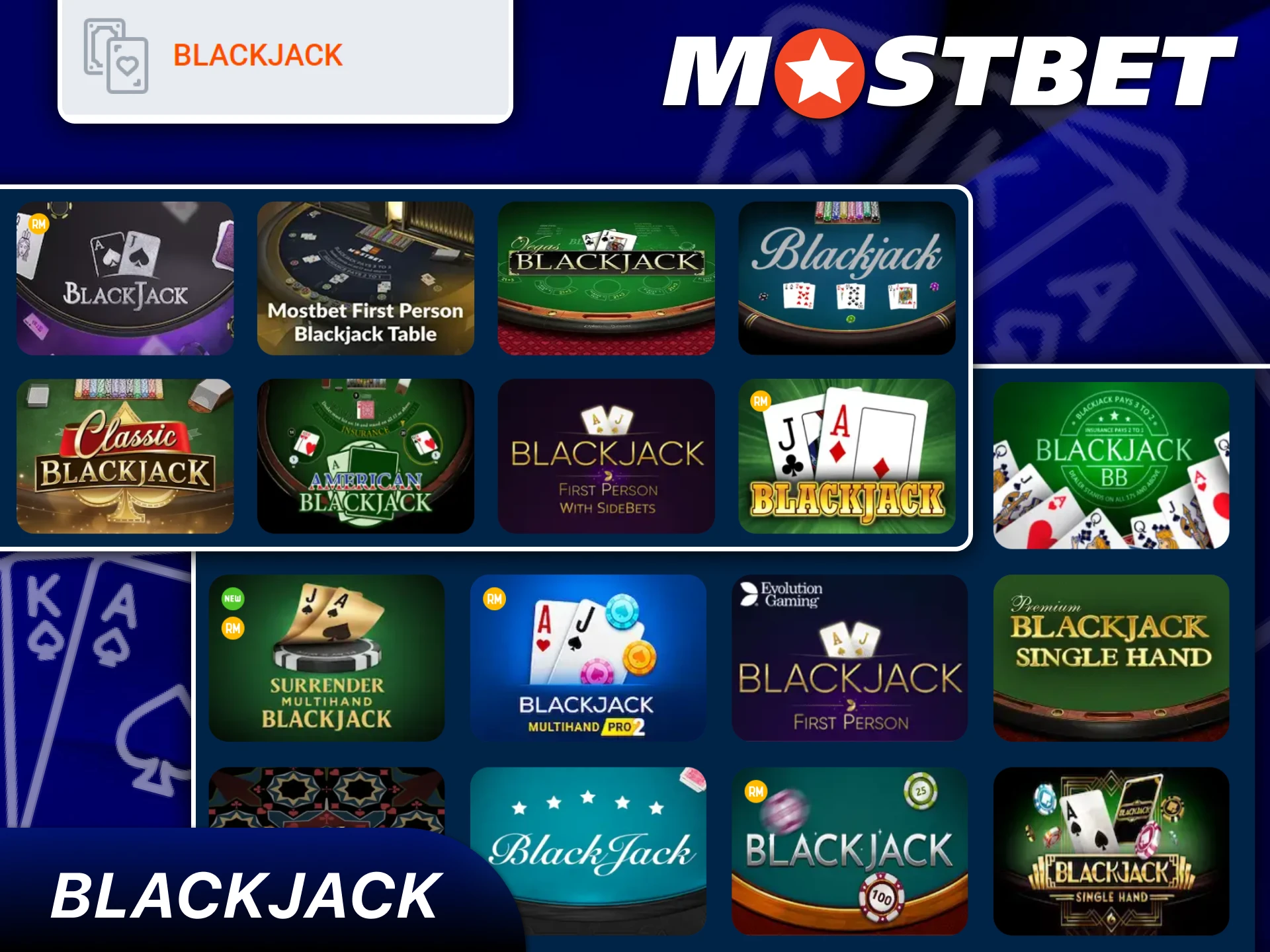 Blackjack is available for playing at Mostbet casino.