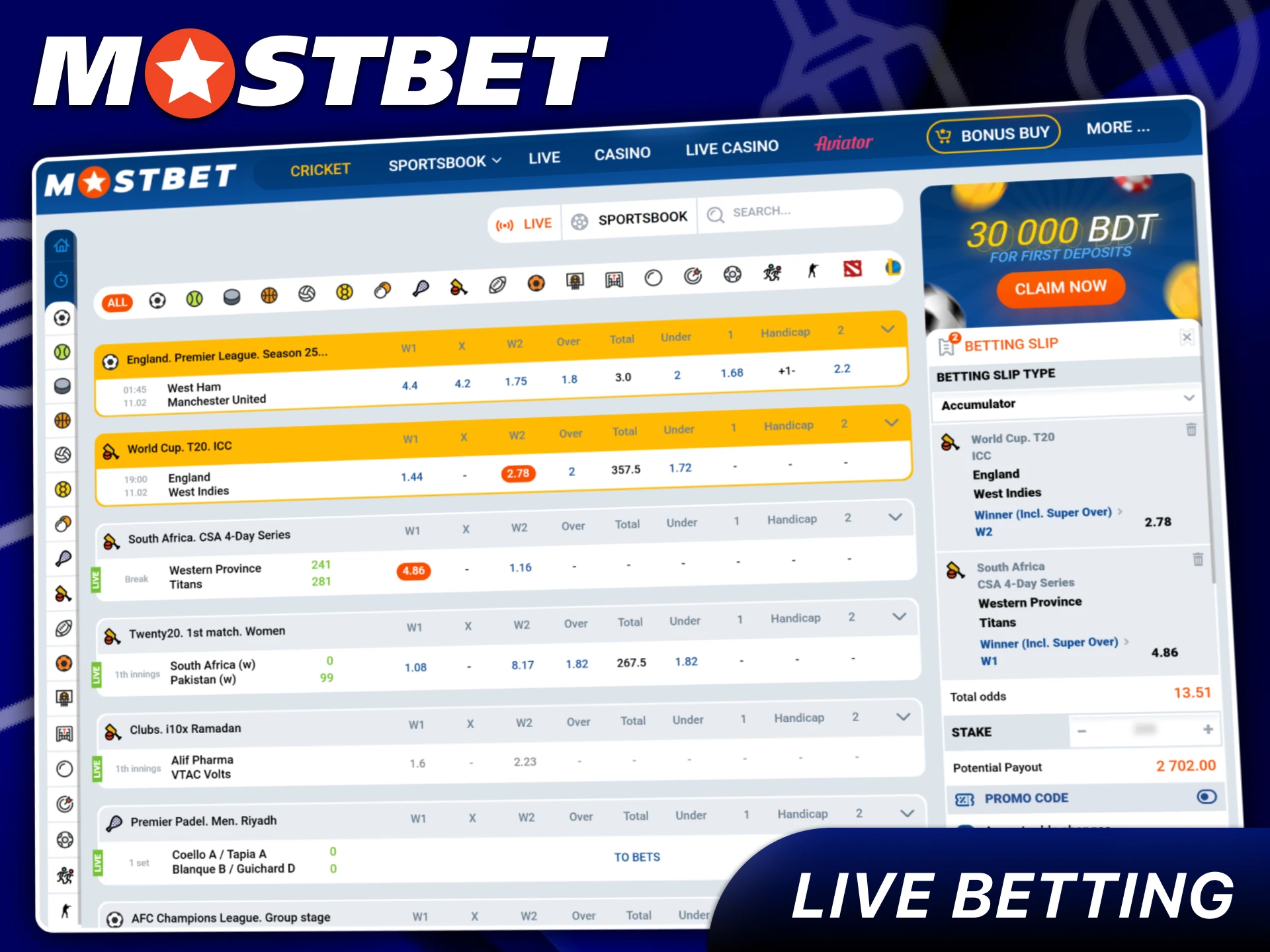 Place real time wagers on ongoing cricket matches through the Mostbet platform.
