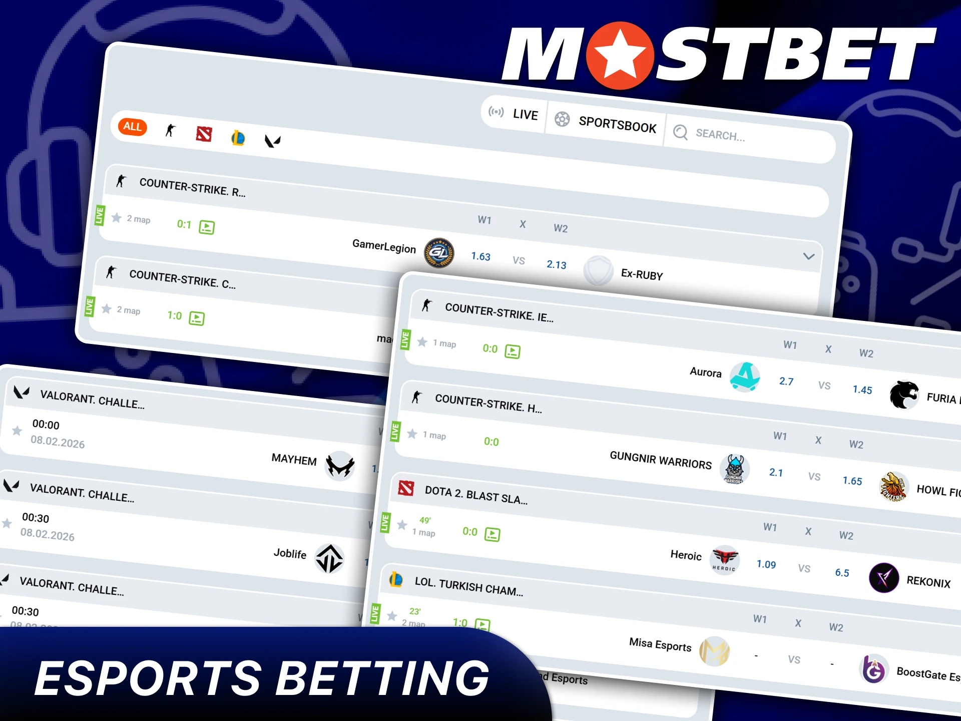 Place all your eSports bets with Mostbet.