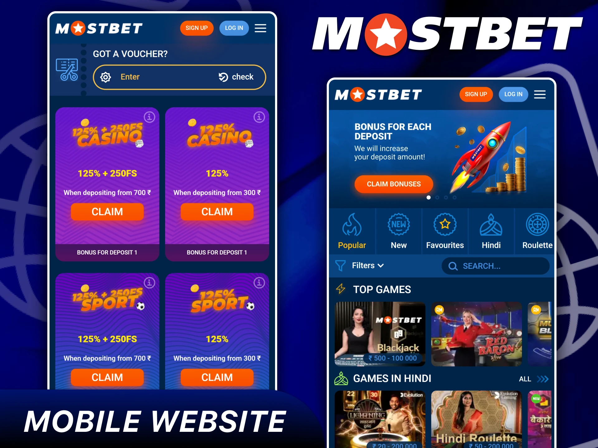 Access full Mostbet betting site via mobile browser.