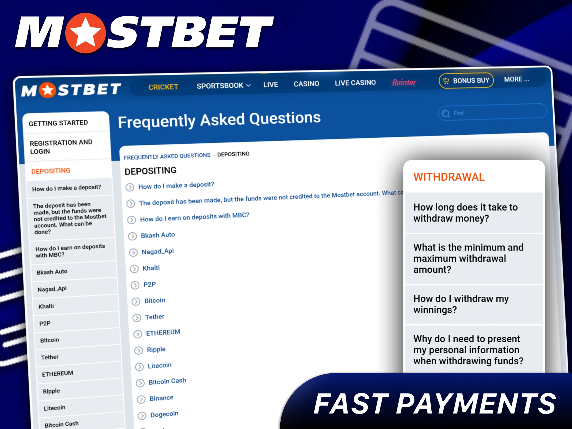 You can easily deposit and withdraw money in the Mostbet app.