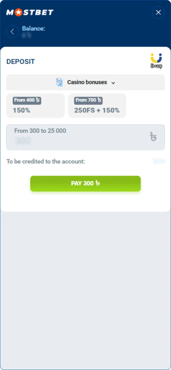 Finalizing a transaction to successfully deposit money into a Mostbet profile.