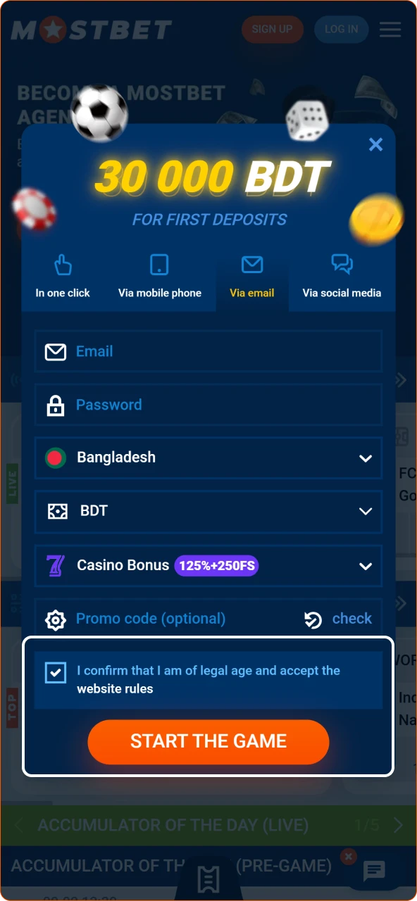 Review and Confirm Data to finalize Mostbet registration.