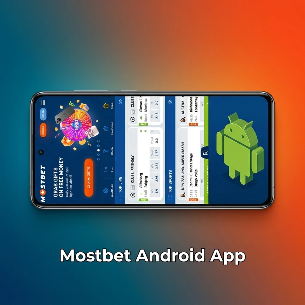 Mostbet Android app interface showing mobile betting and casino games access on a smartphone screen