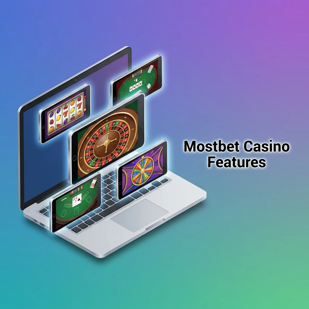 Mostbet Casino features including bKash payments, mobile app, wide game selection, and 24/7 support in Bangladesh