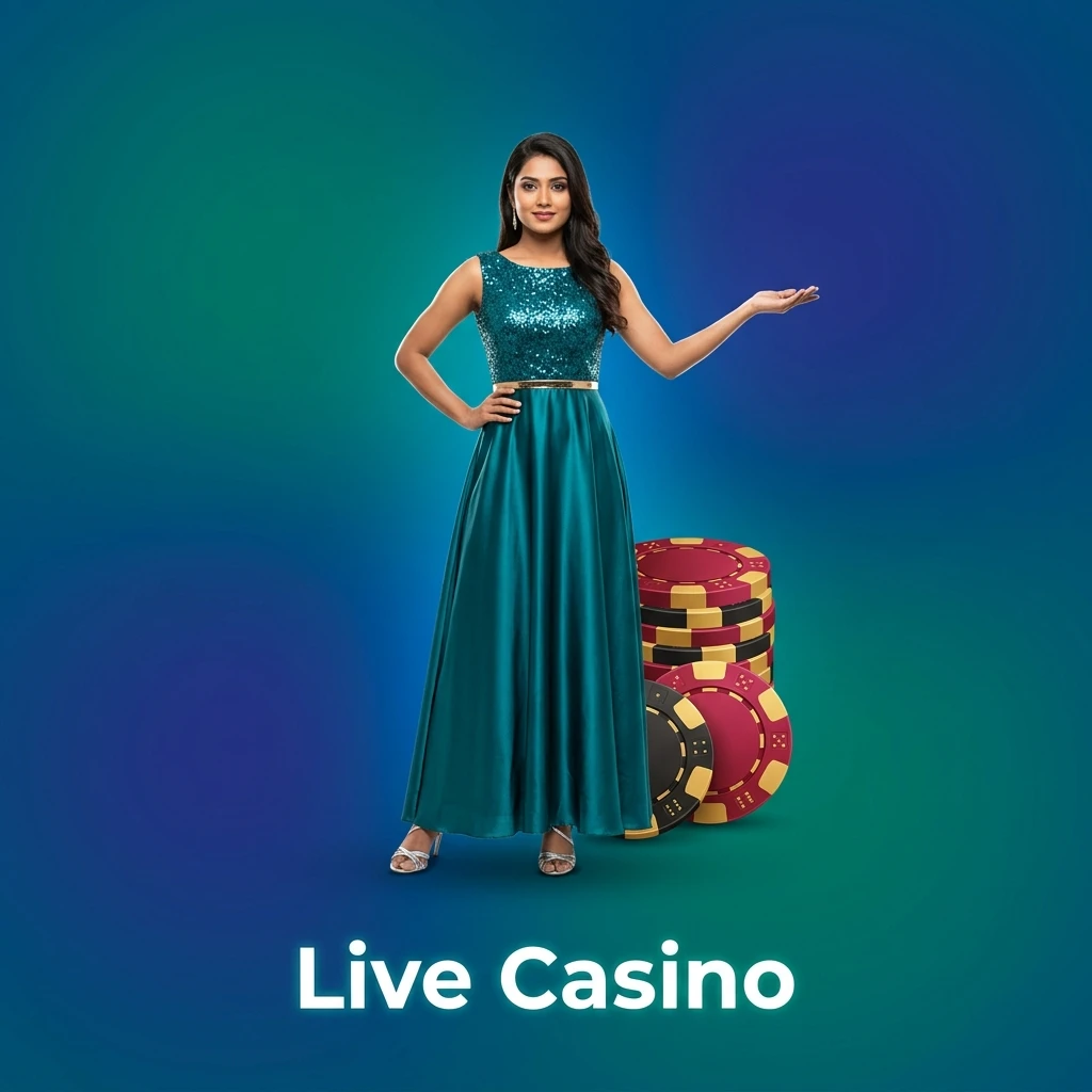 Live casino with real dealers streaming HD games including roulette, blackjack, baccarat, Teen Patti, and live game shows